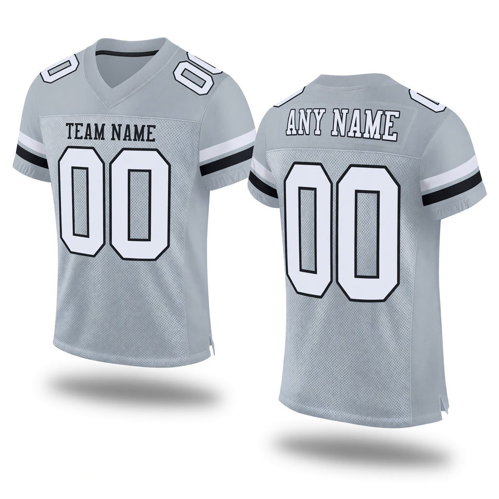 Custom Silver White-Black Mesh Authentic Football Jersey