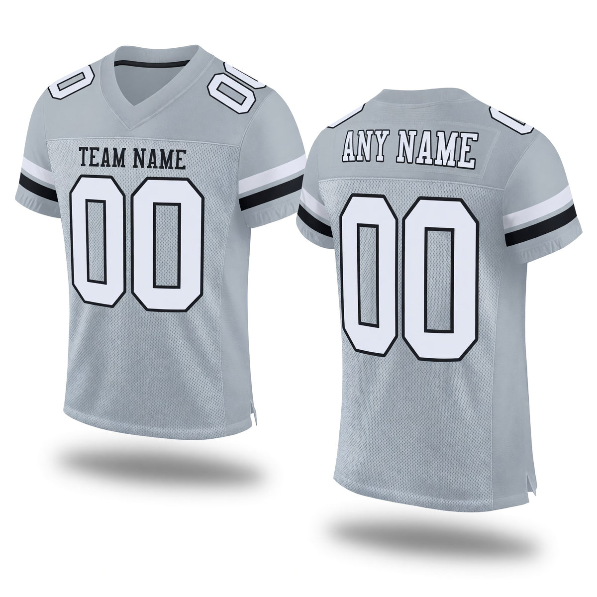 Custom Silver White-Black Mesh Authentic Football Jersey