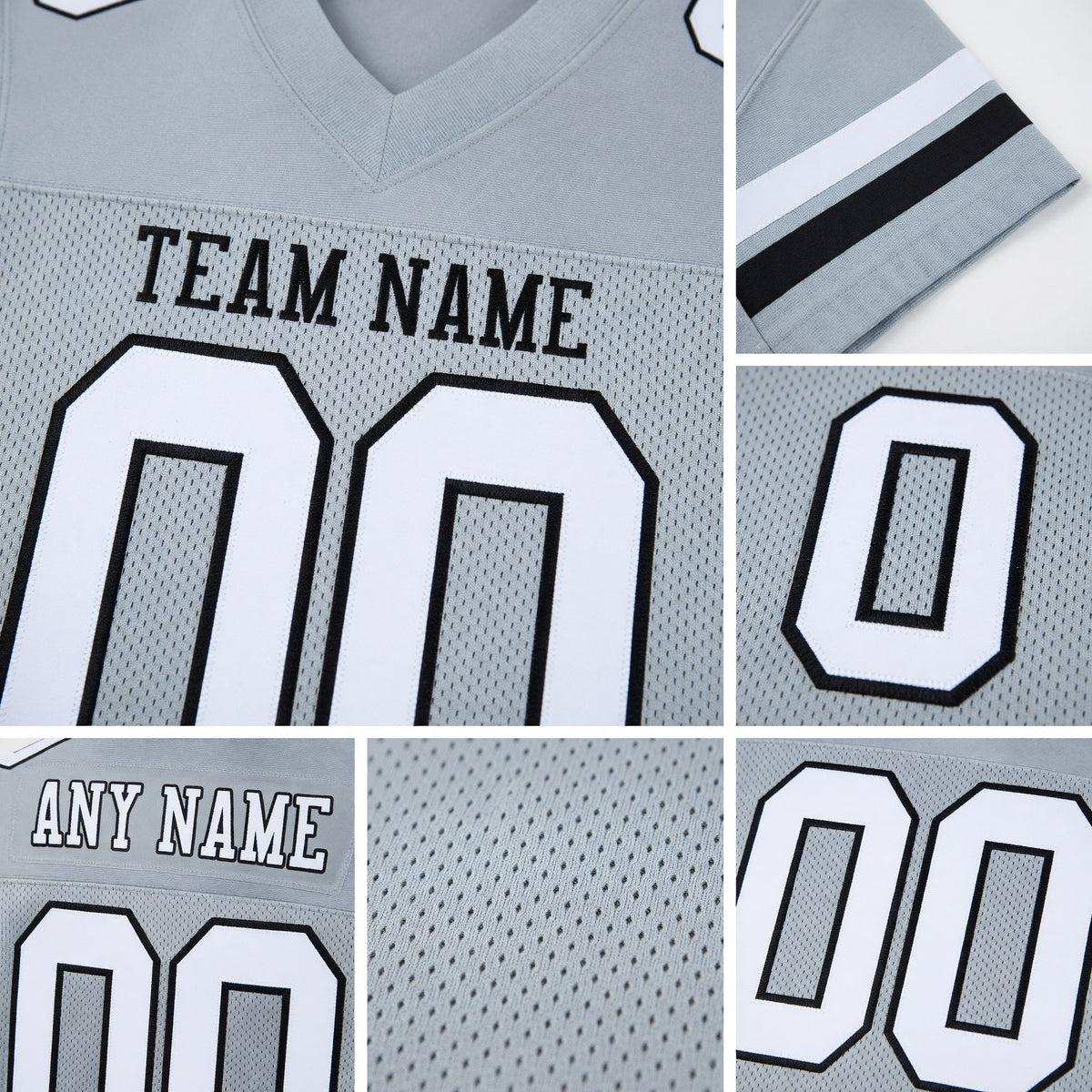 Custom Silver White-Black Mesh Authentic Football Jersey detail