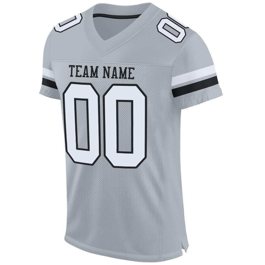 Custom Silver White-Black Mesh Authentic Football Jersey photo 1