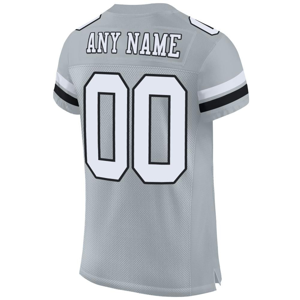 Custom Silver White-Black Mesh Authentic Football Jersey photo 2