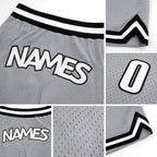 Custom Gray White-Black Authentic Throwback Basketball Shorts detail