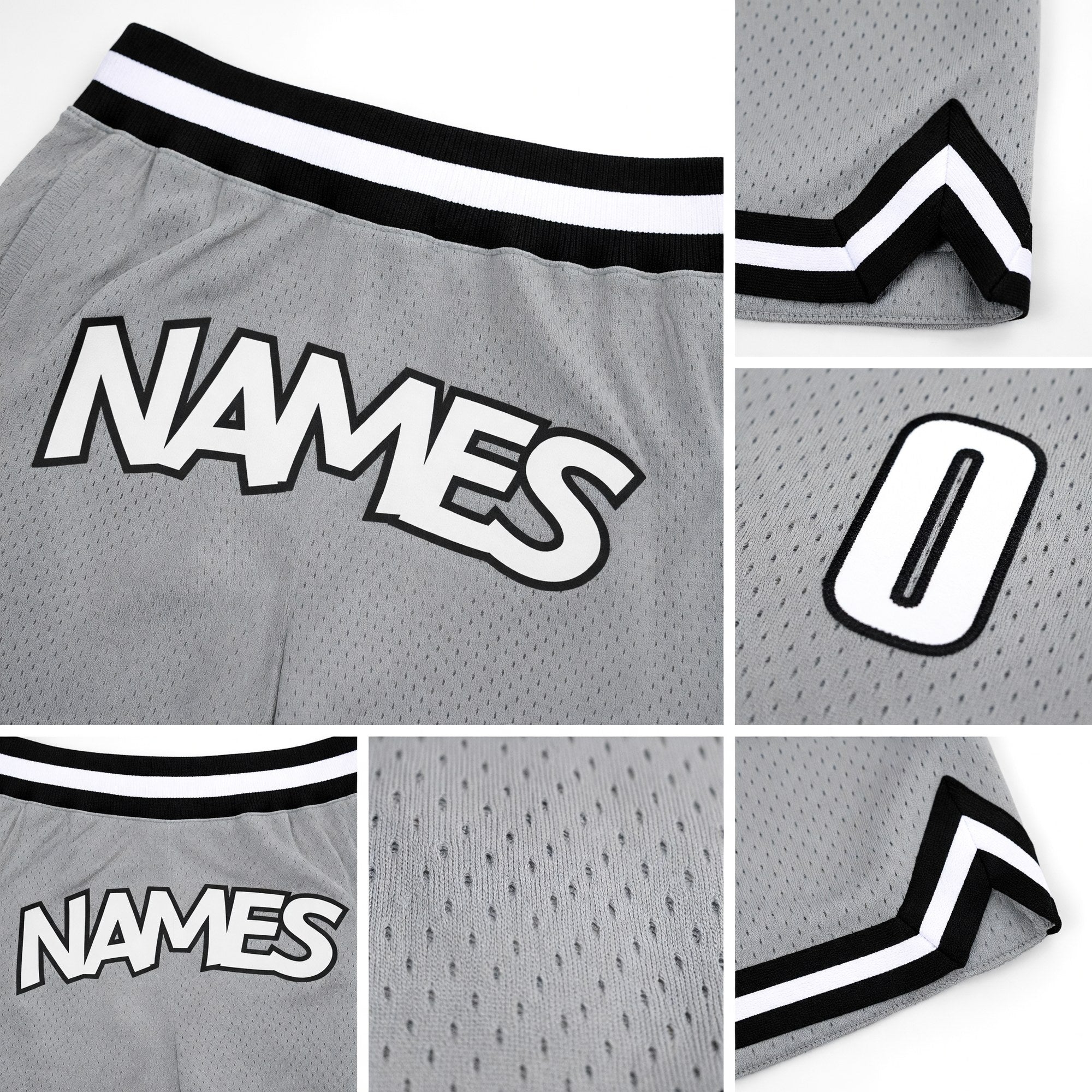 Custom Gray White-Black Authentic Throwback Basketball Shorts detail