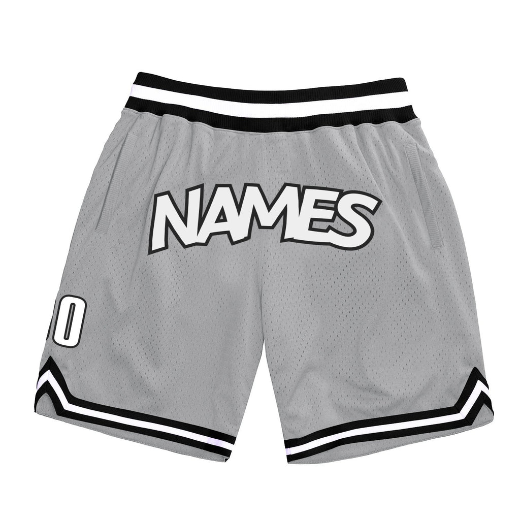 Custom Gray White-Black Authentic Throwback Basketball Shorts photo 1