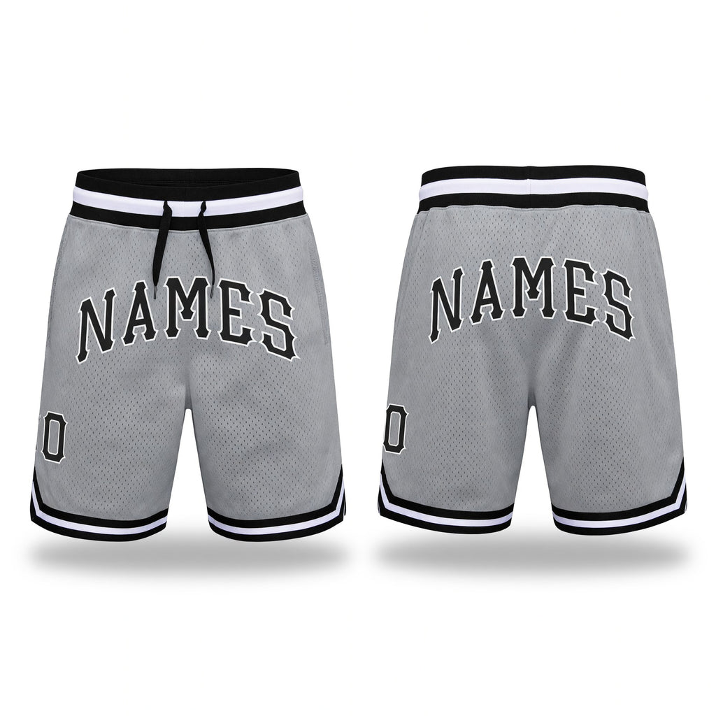 Custom Gray Black-White Authentic Throwback Basketball Shorts