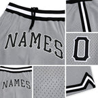 Custom Gray Black-White Authentic Throwback Basketball Shorts detail