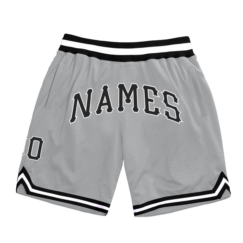 Custom Gray Black-White Authentic Throwback Basketball Shorts photo 1