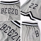 Custom Gray Black-White Authentic Throwback Basketball Shorts photo 3