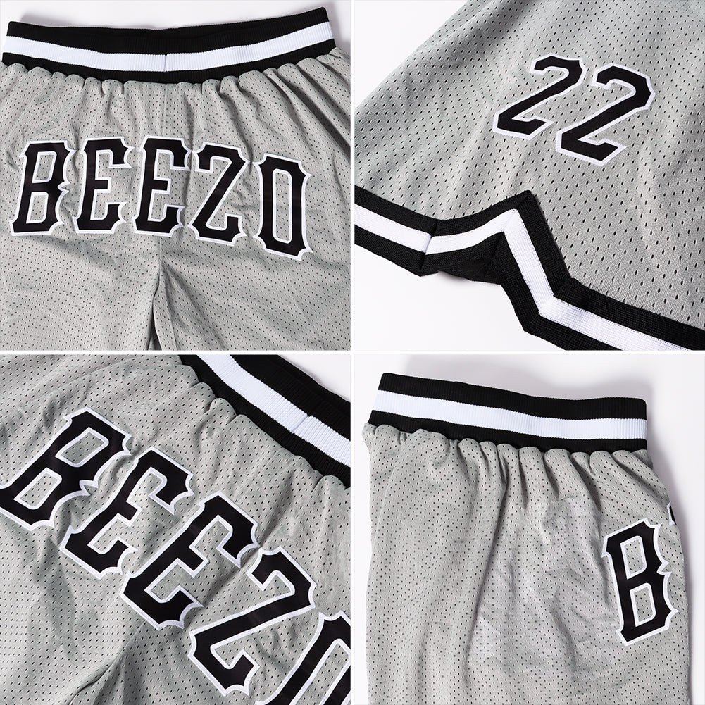 Custom Gray Black-White Authentic Throwback Basketball Shorts photo 3