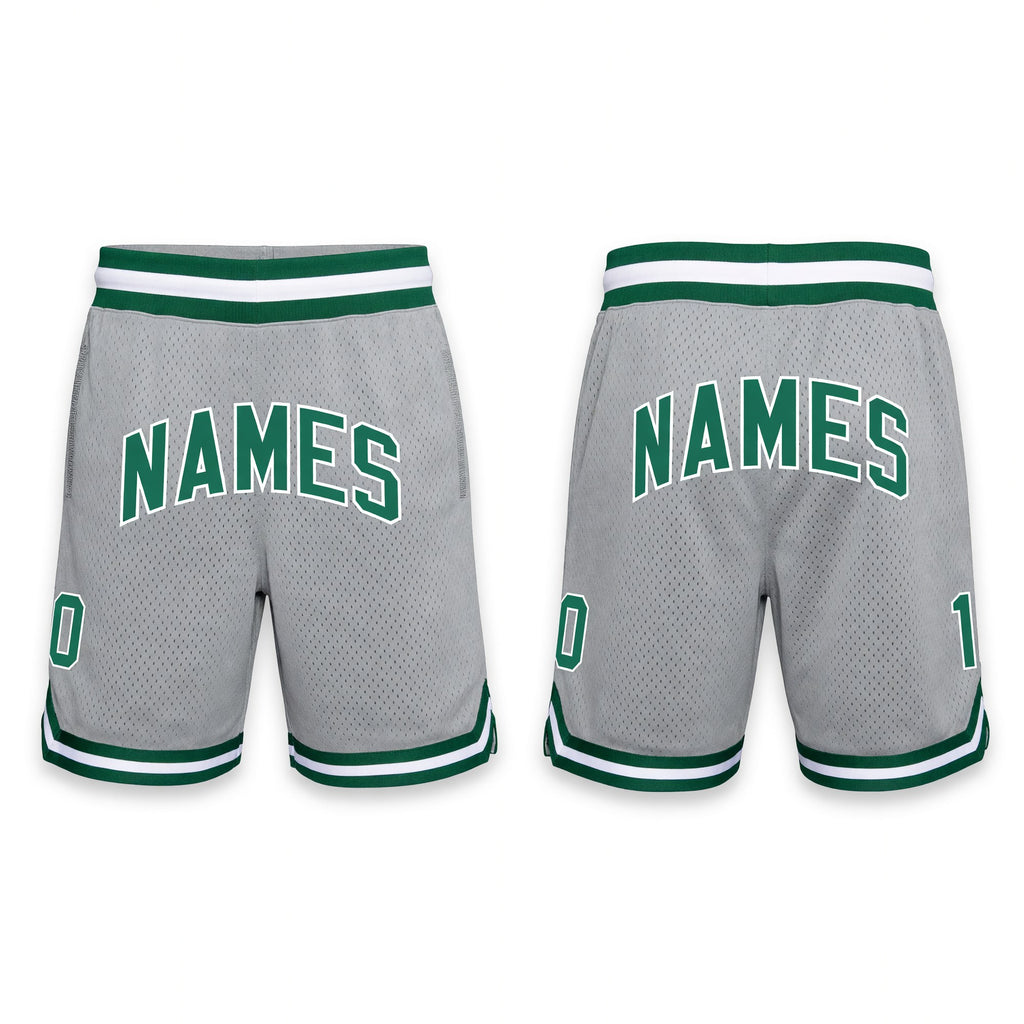 Custom Gray Kelly Green-White Authentic Throwback Basketball Shorts