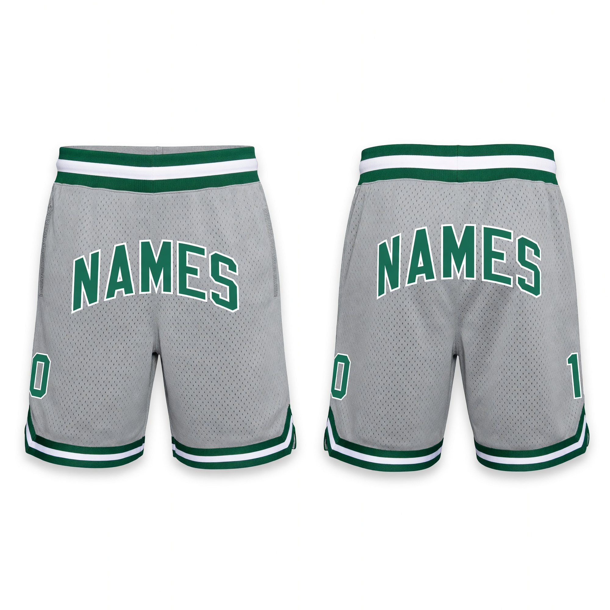 Custom Gray Kelly Green-White Authentic Throwback Basketball Shorts