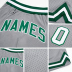 Custom Gray Kelly Green-White Authentic Throwback Basketball Shorts detail