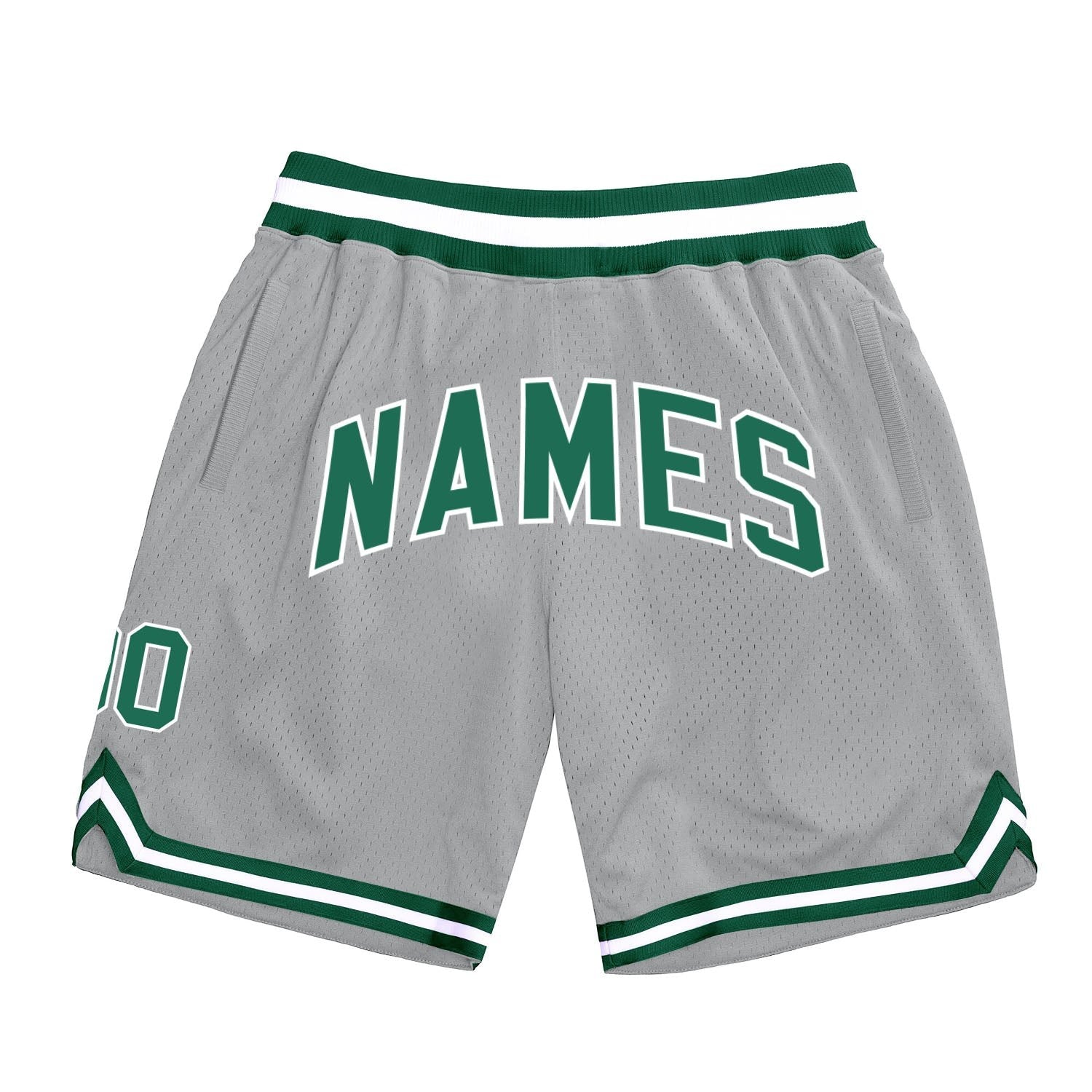 Custom Gray Kelly Green-White Authentic Throwback Basketball Shorts photo 1