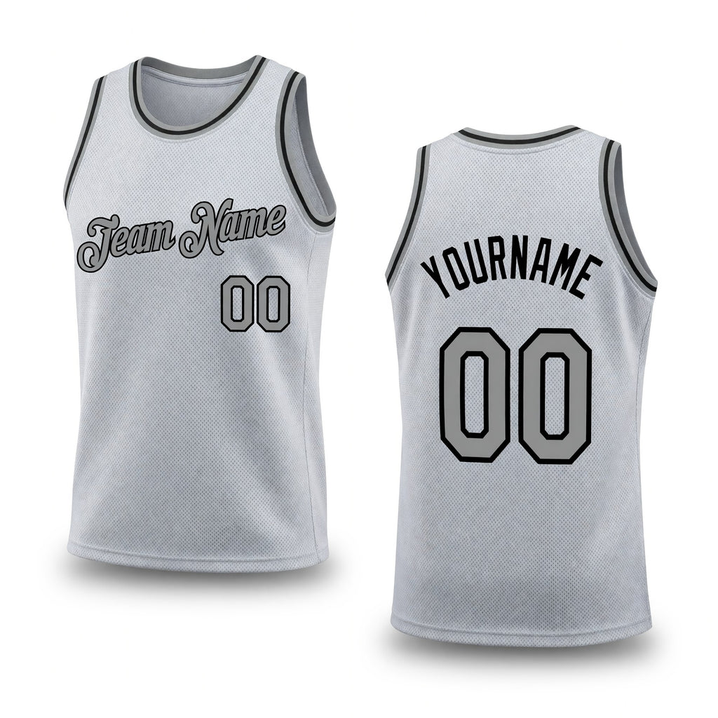 Custom Gray Steel Gray-Black Authentic Throwback Basketball Jersey
