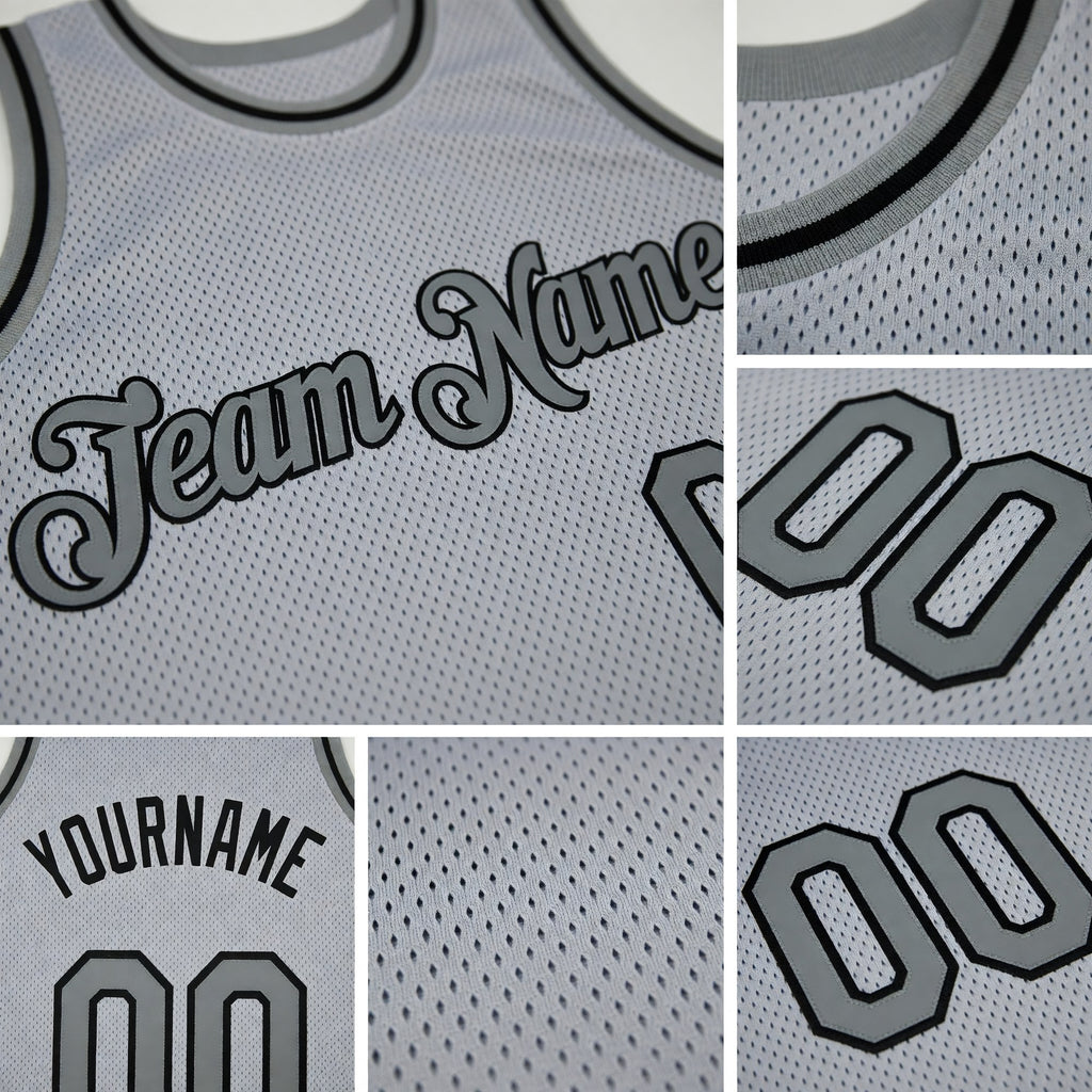 Custom Gray Steel Gray-Black Authentic Throwback Basketball Jersey detail