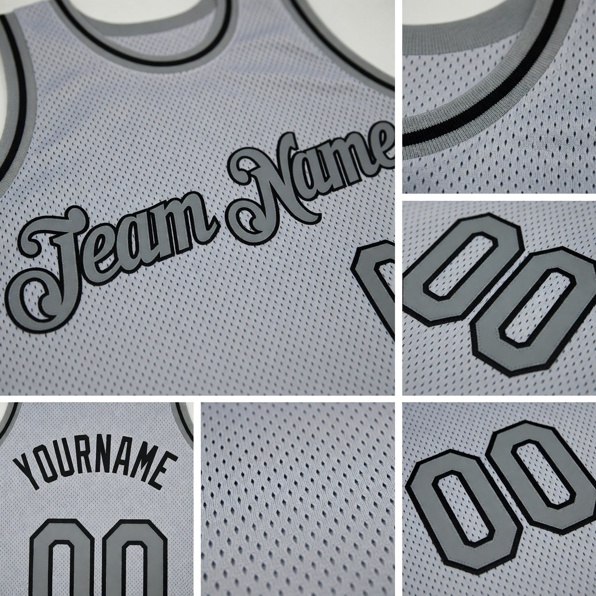 Custom Gray Steel Gray-Black Authentic Throwback Basketball Jersey detail
