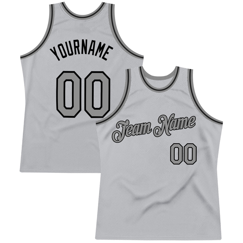 Custom Gray Steel Gray-Black Authentic Throwback Basketball Jersey photo 1