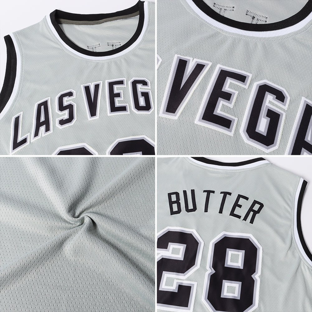 Custom Gray Steel Gray-Black Authentic Throwback Basketball Jersey photo 4