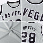 Custom Gray Steel Gray-Black Authentic Throwback Basketball Jersey photo 4