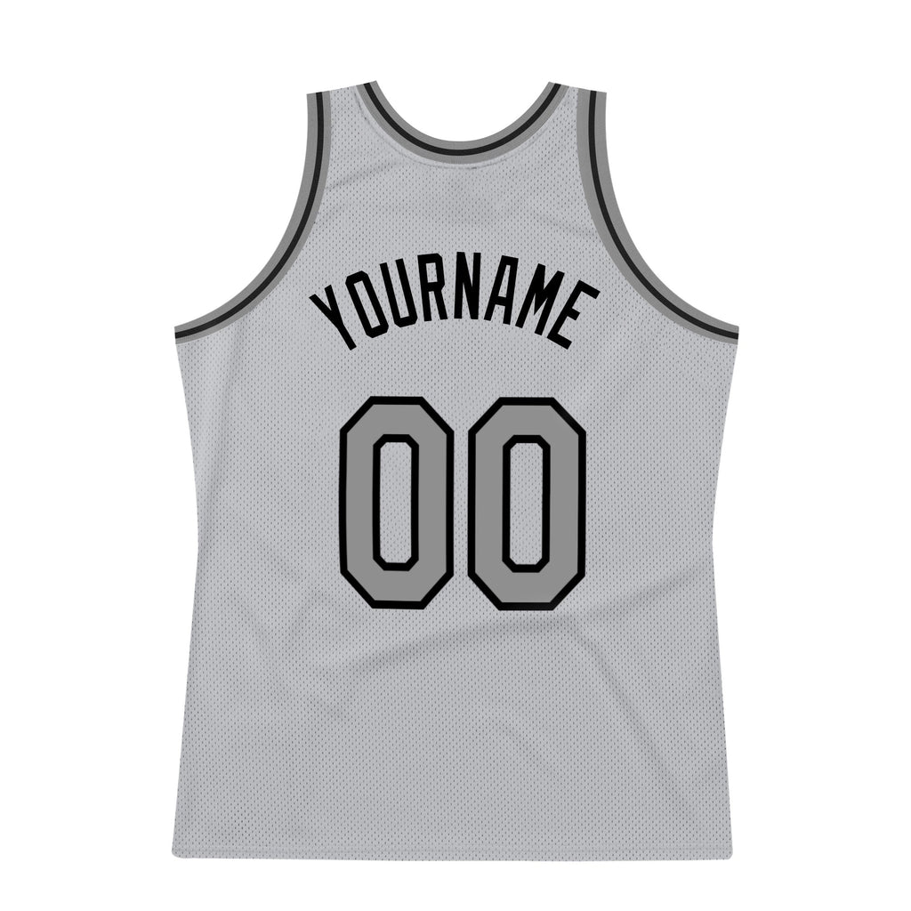 Custom Gray Steel Gray-Black Authentic Throwback Basketball Jersey photo 5