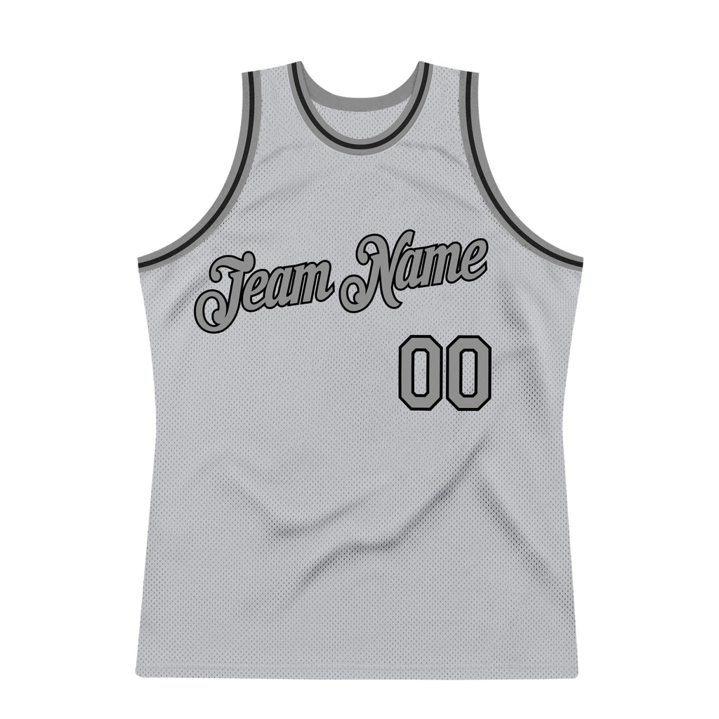 Custom Gray Steel Gray-Black Authentic Throwback Basketball Jersey photo 6