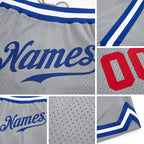 Custom Gray Royal-Red Authentic Throwback Basketball Shorts detail
