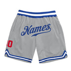 Custom Gray Royal-Red Authentic Throwback Basketball Shorts photo 1