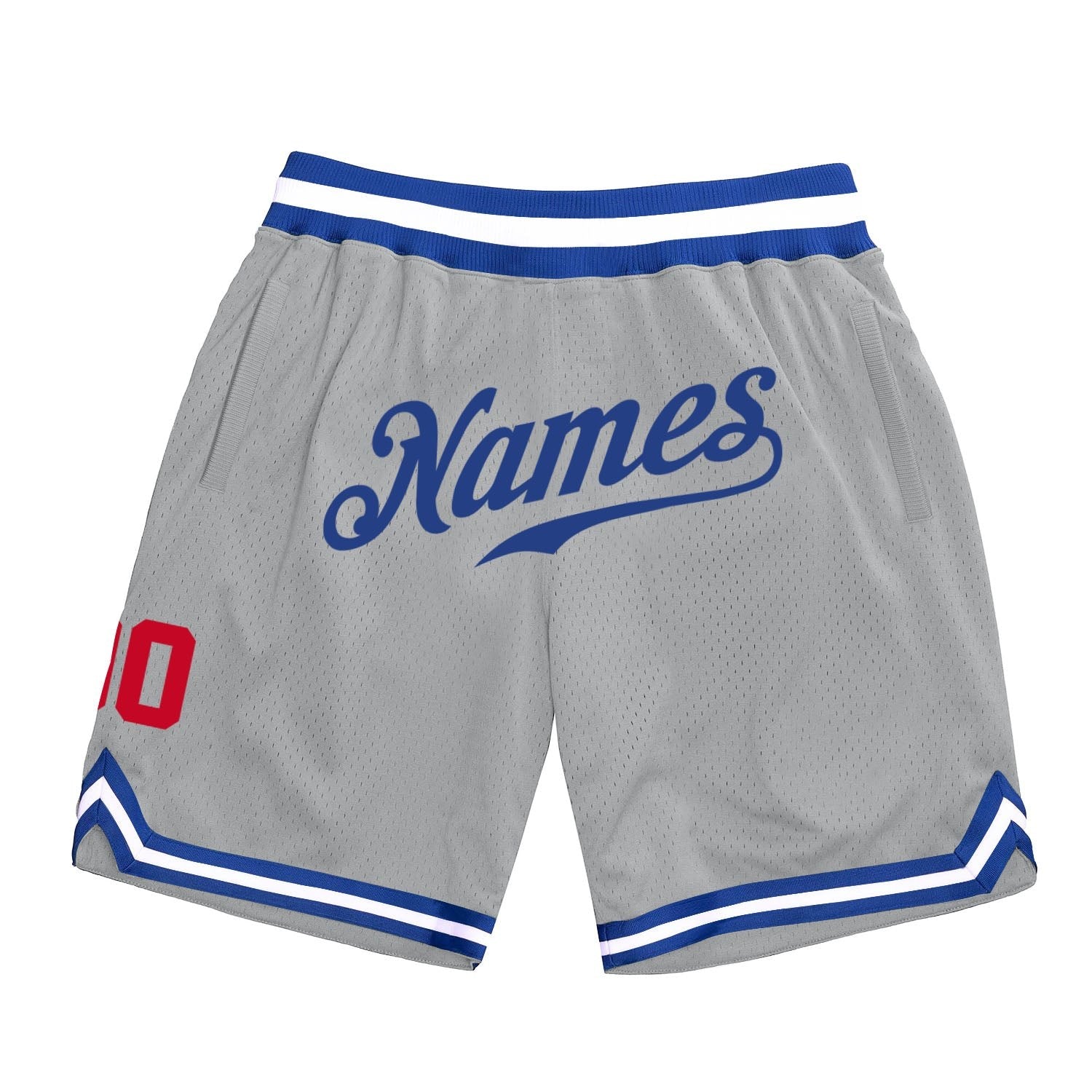 Custom Gray Royal-Red Authentic Throwback Basketball Shorts photo 1