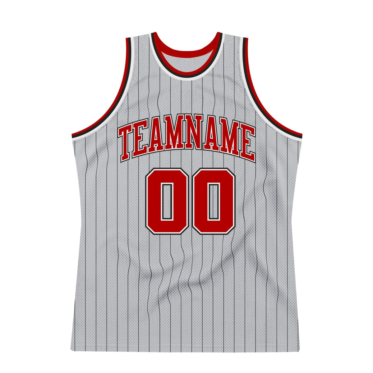 Custom Gray Black Pinstripe Red-White Authentic Basketball Jersey photo 4