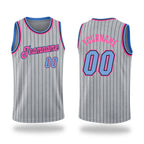Custom Gray Black Pinstripe Light Blue-Pink Authentic Basketball Jersey