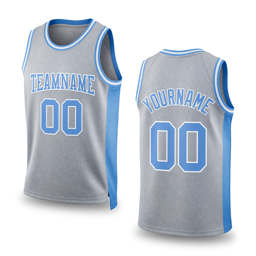 Custom Gray Light Blue-White Authentic Throwback Basketball Jersey