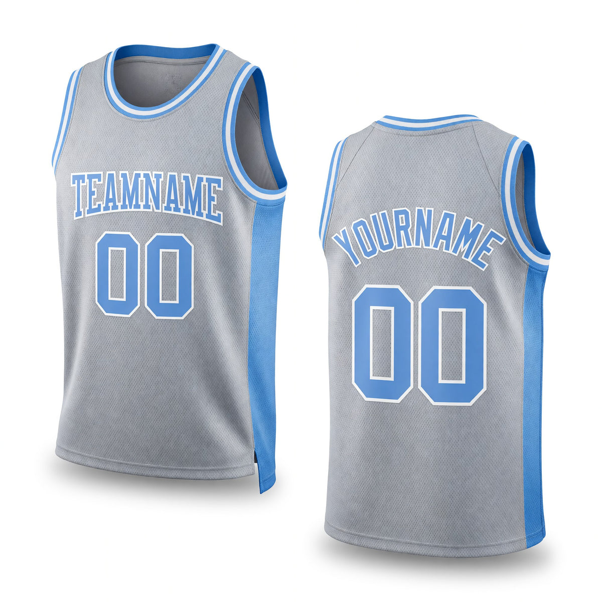 Custom Gray Light Blue-White Authentic Throwback Basketball Jersey