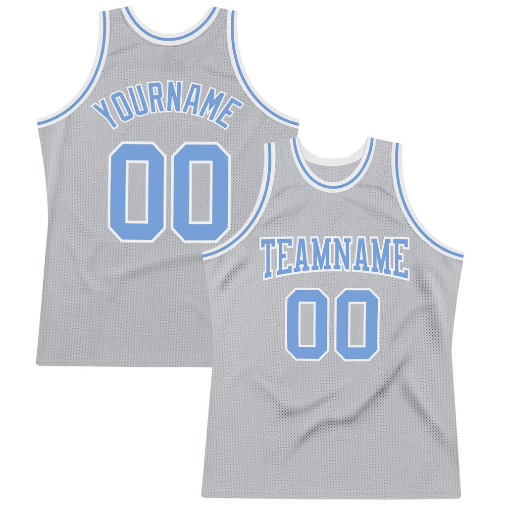 Custom Gray Light Blue-White Authentic Throwback Basketball Jersey photo 1
