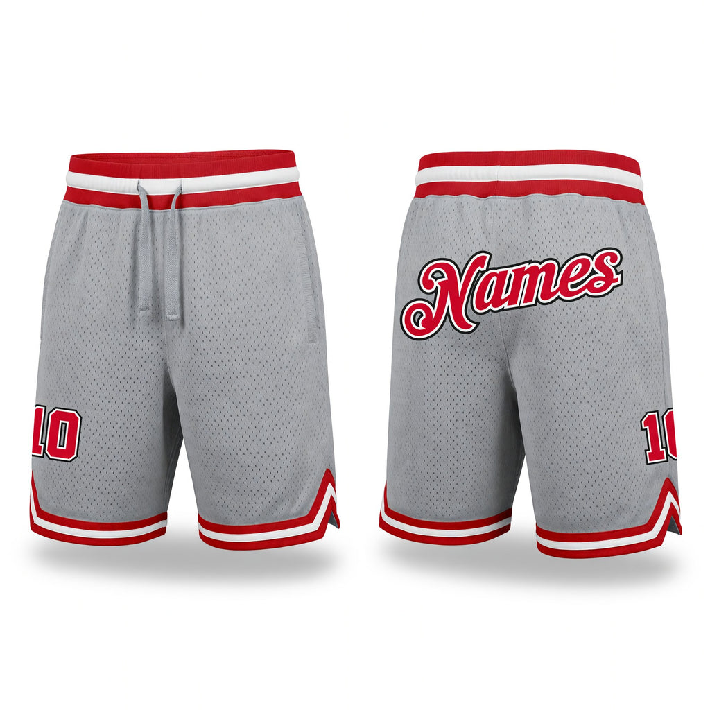 Custom Gray Red-White Authentic Throwback Basketball Shorts