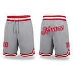 Custom Gray Red-White Authentic Throwback Basketball Shorts