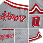 Custom Gray Red-White Authentic Throwback Basketball Shorts detail