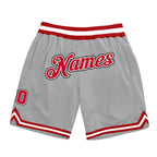Custom Gray Red-White Authentic Throwback Basketball Shorts photo 1