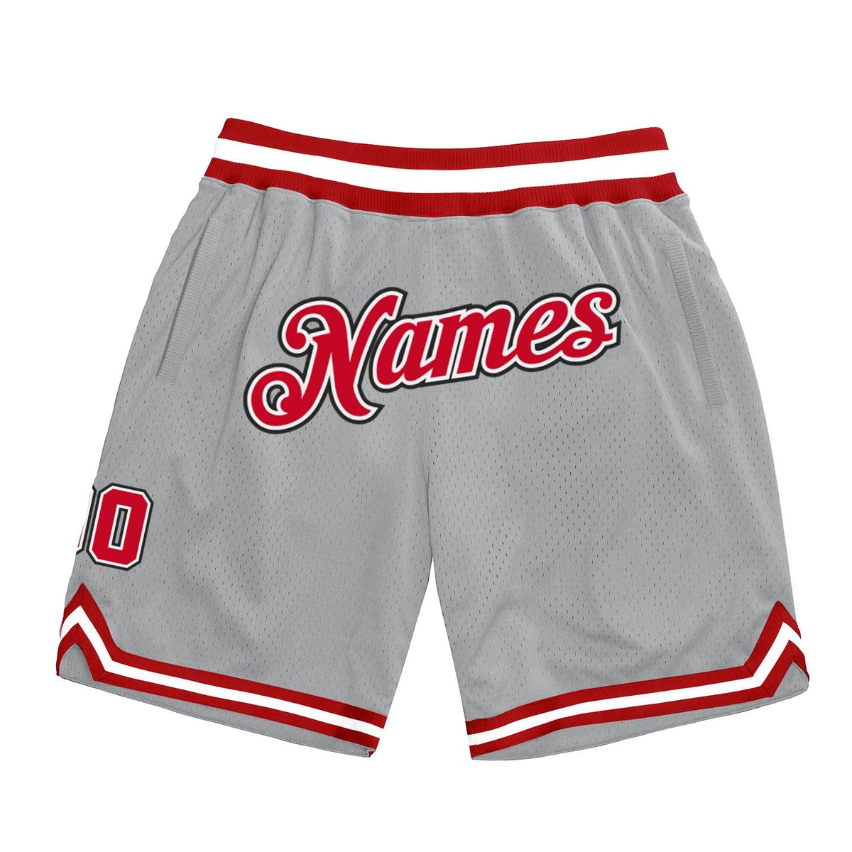 Custom Gray Red-White Authentic Throwback Basketball Shorts photo 1