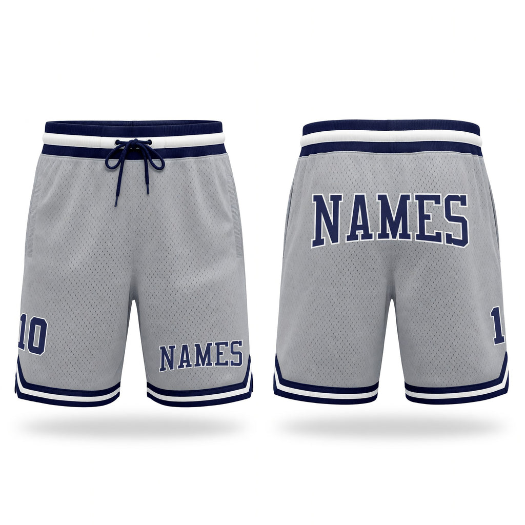 Custom Gray Navy-White Authentic Throwback Basketball Shorts