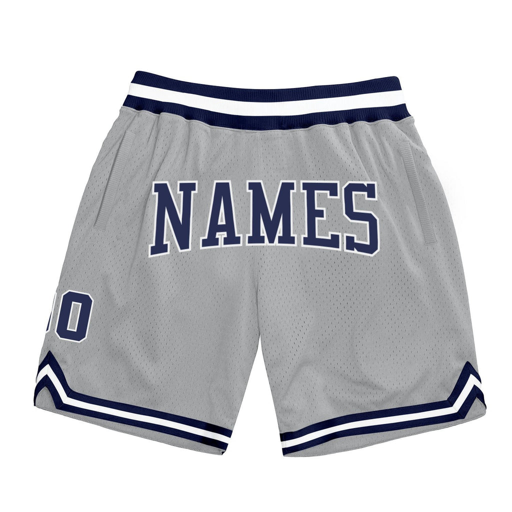 Custom Gray Navy-White Authentic Throwback Basketball Shorts photo 1