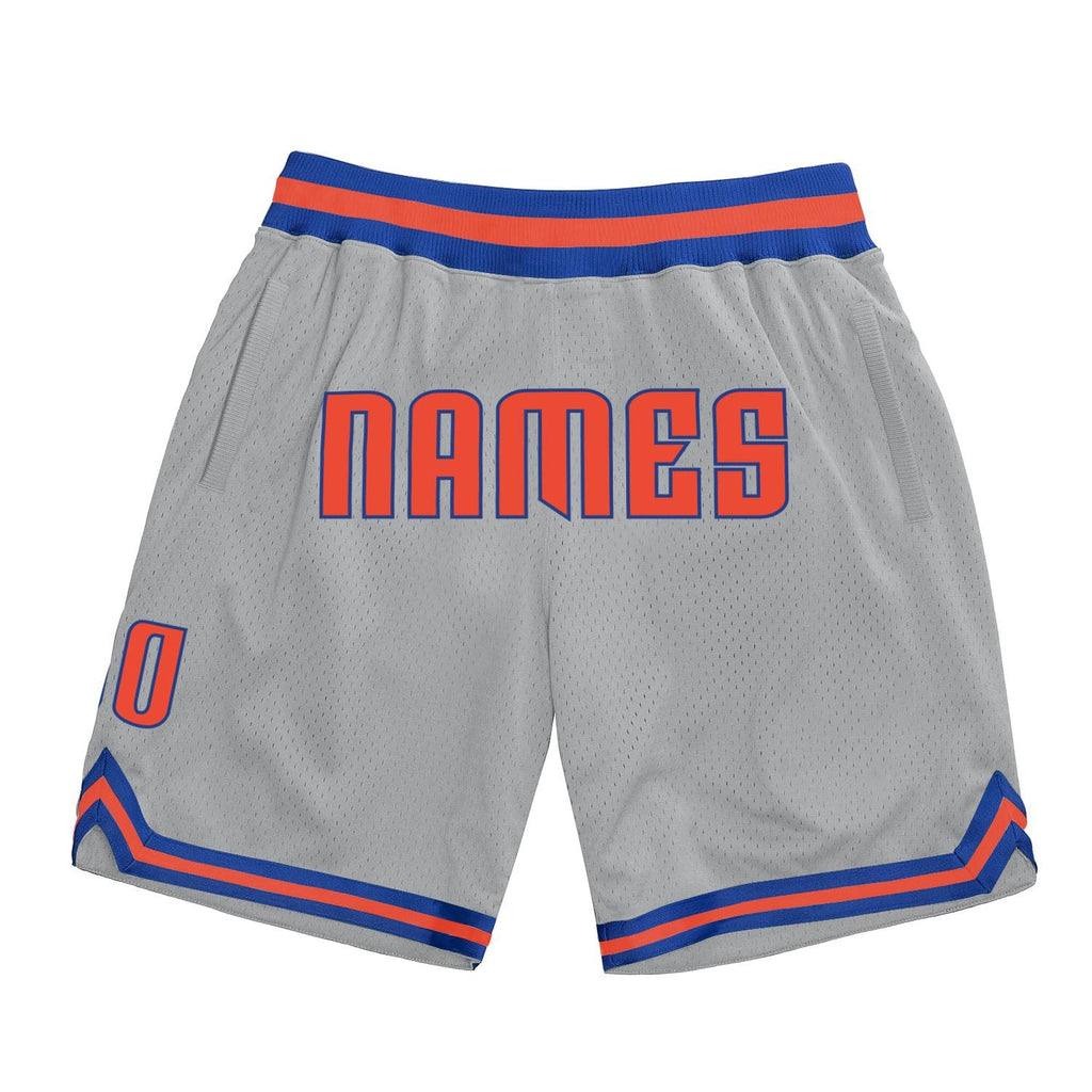 Custom Gray Orange-Royal Authentic Throwback Basketball Shorts photo 1