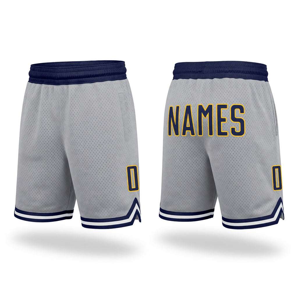 Custom Gray Navy-Gold Authentic Throwback Basketball Shorts