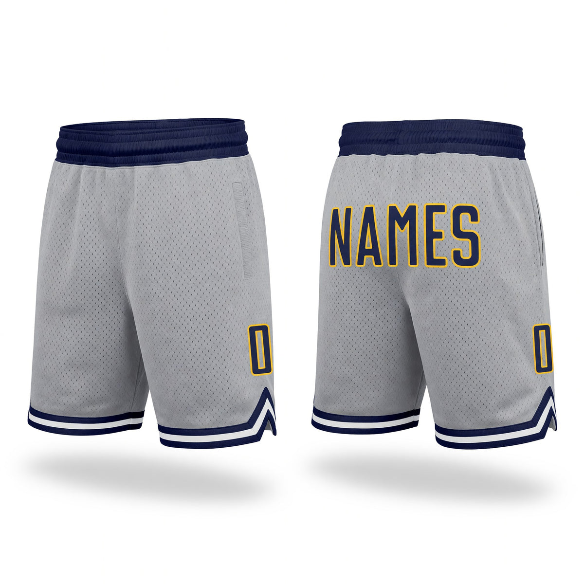Custom Gray Navy-Gold Authentic Throwback Basketball Shorts