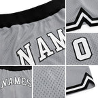 Custom Gray White-Black Authentic Throwback Basketball Shorts detail