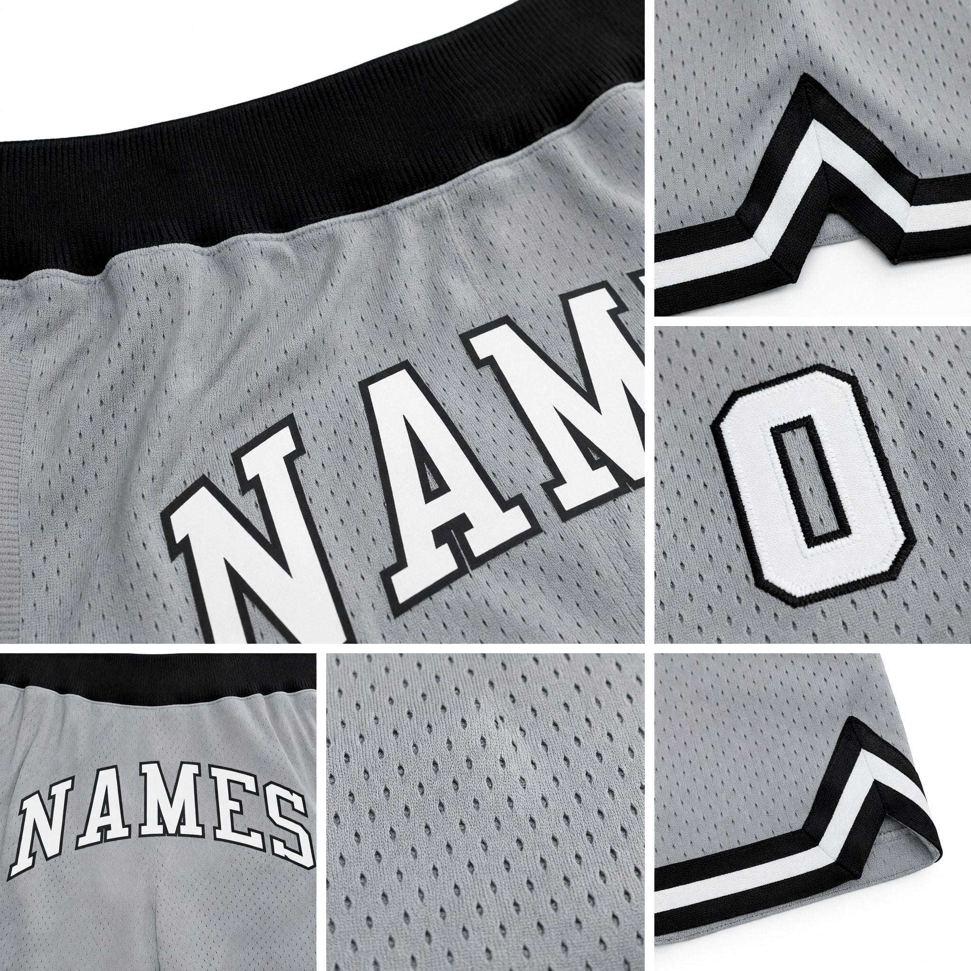Custom Gray White-Black Authentic Throwback Basketball Shorts detail