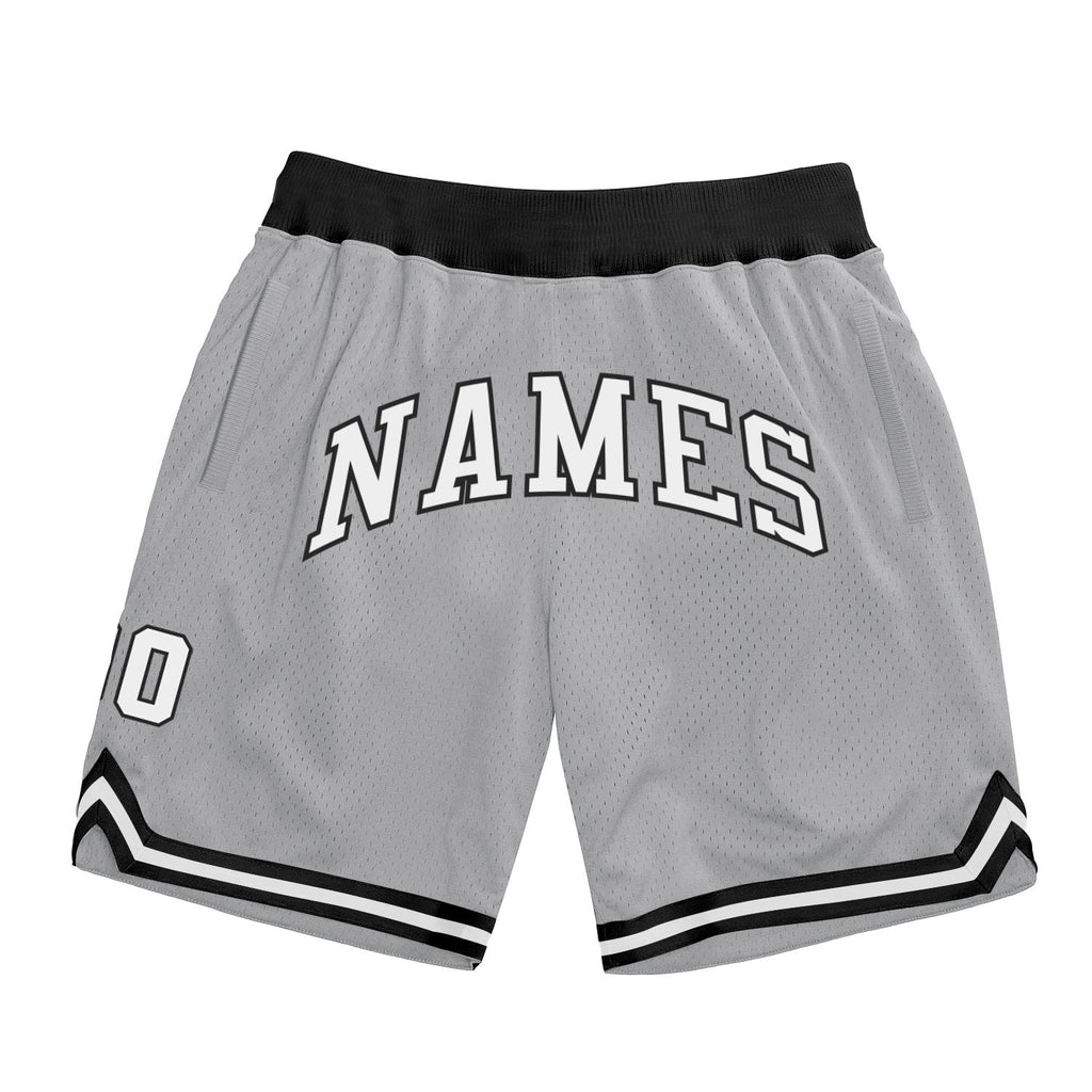 Custom Gray White-Black Authentic Throwback Basketball Shorts photo 1