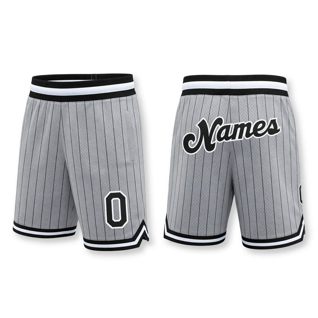 Custom Gray Black Pinstripe Black-White Authentic Basketball Shorts