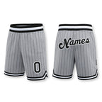 Custom Gray Black Pinstripe Black-White Authentic Basketball Shorts
