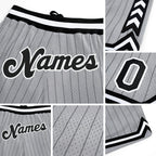 Custom Gray Black Pinstripe Black-White Authentic Basketball Shorts detail