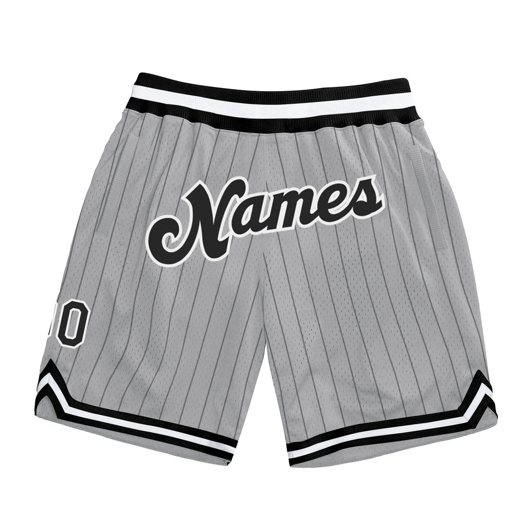 Custom Gray Black Pinstripe Black-White Authentic Basketball Shorts photo 1